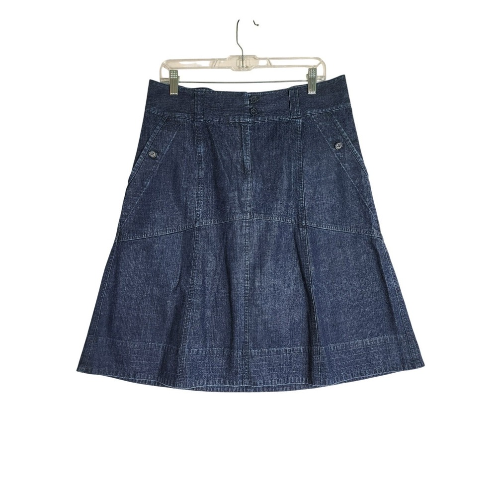 GH Bass Womens 10 Denim A-Line Skirt Dark Blue Button Front Pockets Casual